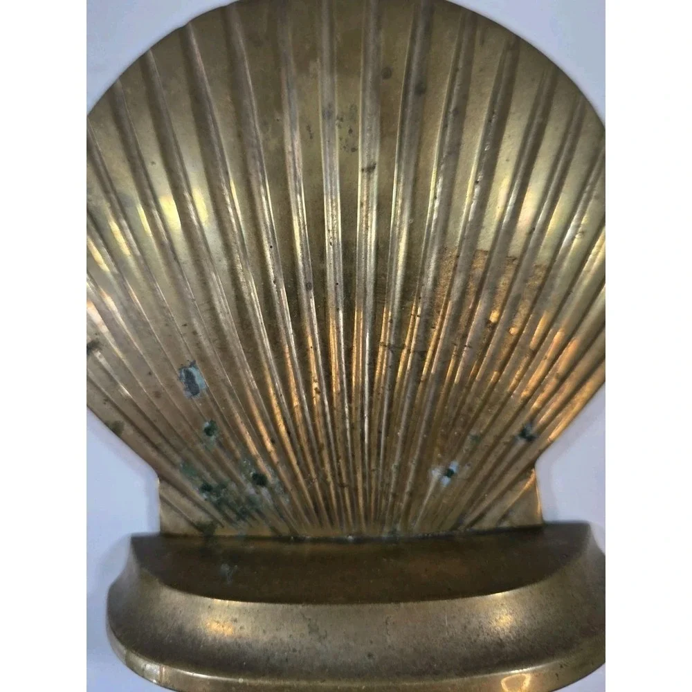 Vintage Brass Clam Sea Shell Beach Ocean Nautical Decor Bookends